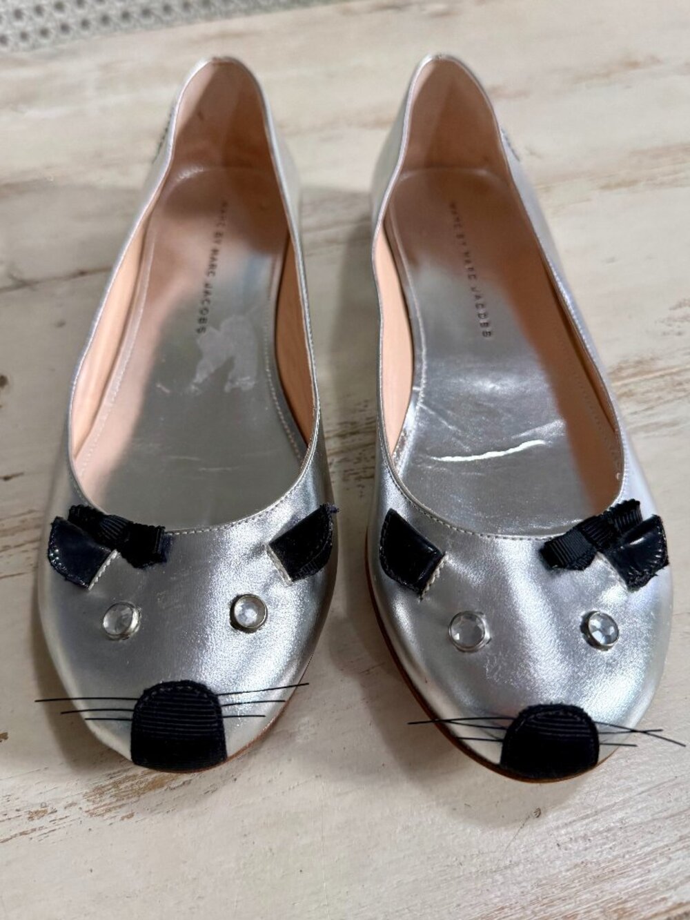 Marc by Marc Jacobs Silver Leather Mouse Ballet Flats NEW
